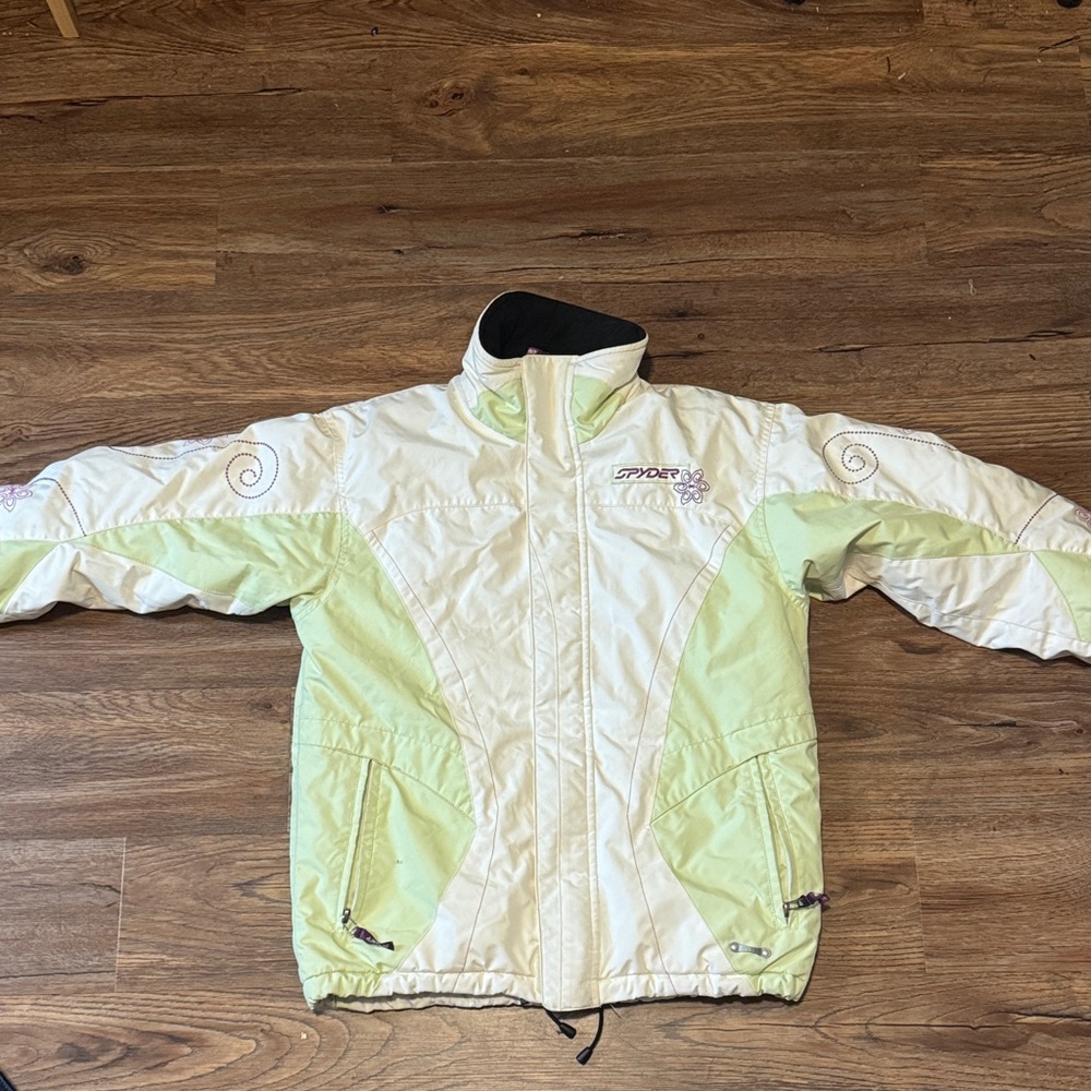 Spyder Kids White and Light Green Puffer Jacket